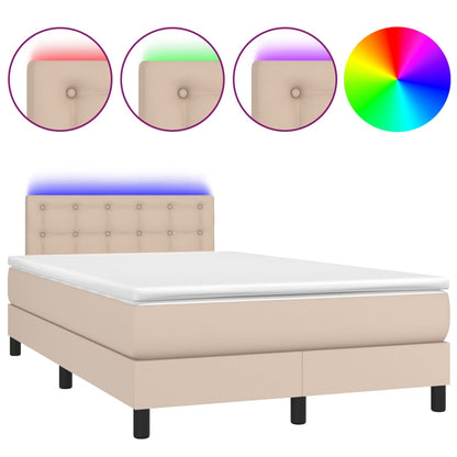 Boxspring Met Matras En Led Kunstleer Kleur 120X200Cm Cappuccino 120 x 200 cm Knopen