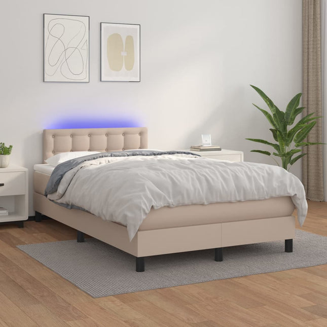 Boxspring Met Matras En Led Kunstleer Kleur 120X200Cm Cappuccino 120 x 200 cm Knopen