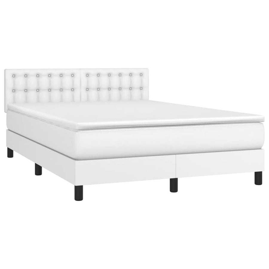 Boxspring Met Matras En Led Kunstleer Zwart Wit 140 x 190 cm Knopen