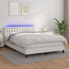 Boxspring Met Matras En Led Kunstleer Zwart Wit 140 x 190 cm Knopen