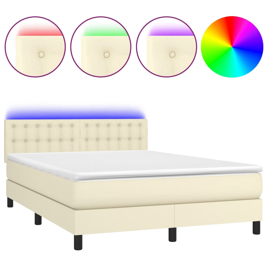Boxspring Met Matras En Led Kunstleer Kleurig 140 x 190 cm