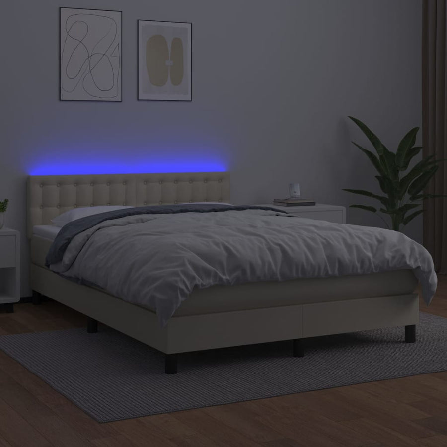 Boxspring Met Matras En Led Kunstleer Kleurig 140 x 190 cm