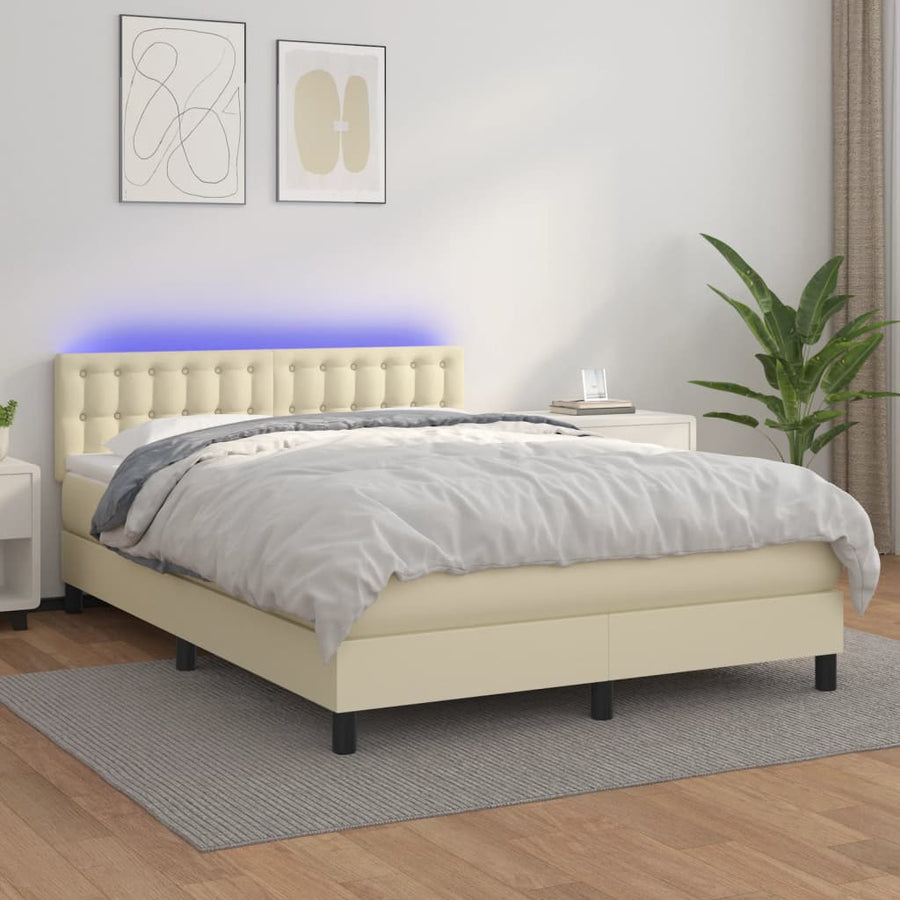 Boxspring Met Matras En Led Kunstleer Kleurig 140 x 190 cm