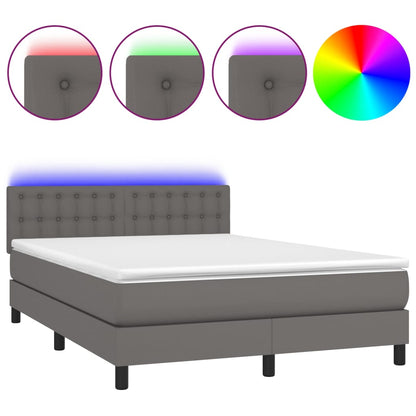Boxspring Met Matras En Led Kunstleer Grijs 140 x 190 cm Knopen