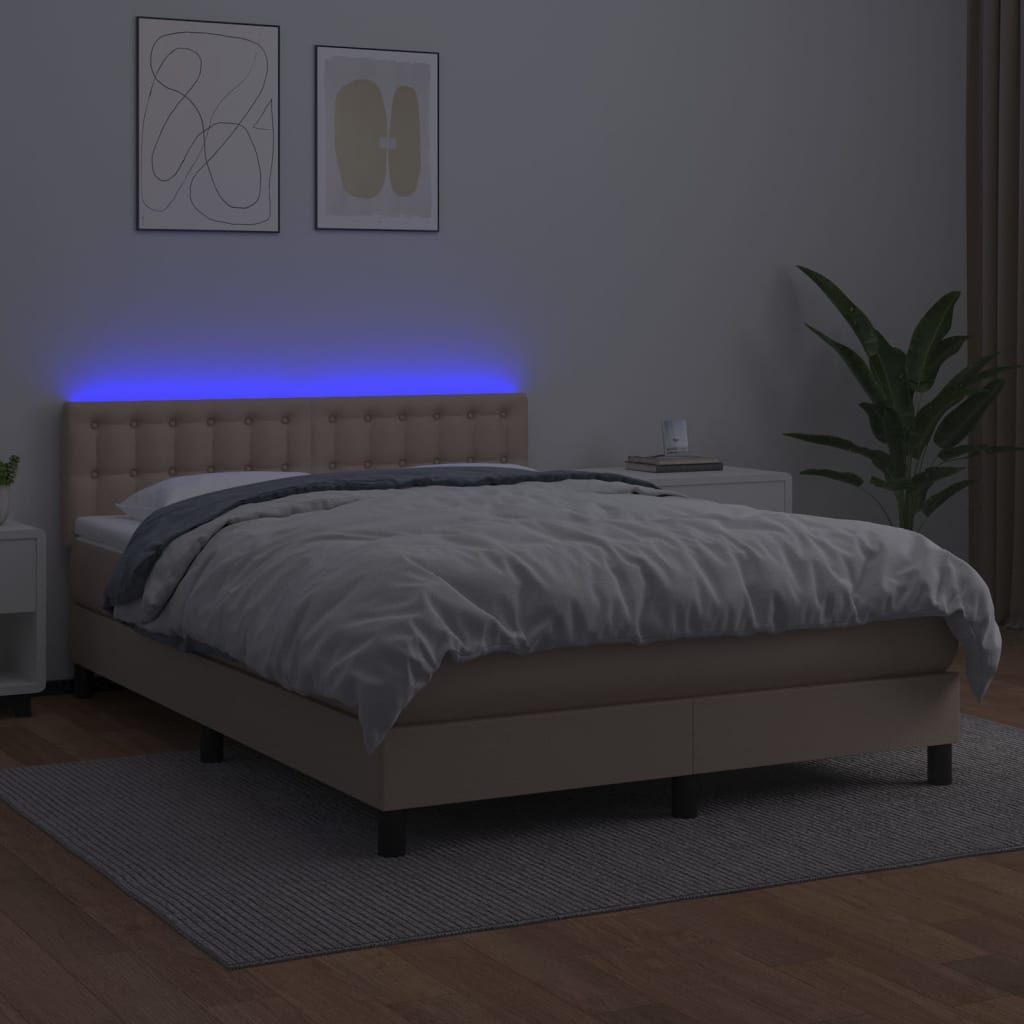 Boxspring Met Matras En Led Kunstleer Kleur 140X190Cm Cappuccino 140 x 190 cm Knopen