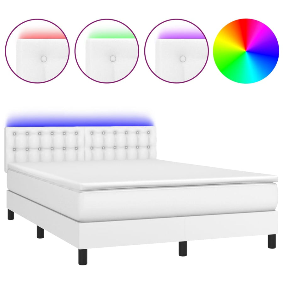 Boxspring Met Matras En Led Kunstleer Wit 140 x 200 cm Knopen