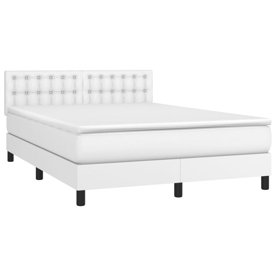 Boxspring Met Matras En Led Kunstleer Wit 140 x 200 cm Knopen