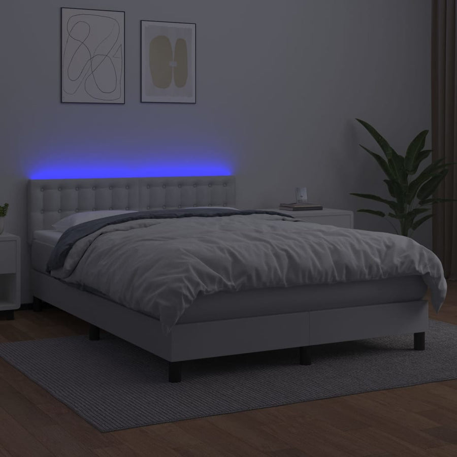 Boxspring Met Matras En Led Kunstleer Wit 140 x 200 cm Knopen