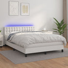 Boxspring Met Matras En Led Kunstleer Wit 140 x 200 cm Knopen