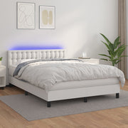 Boxspring met matras 140x200 cm wit kunstleer LED