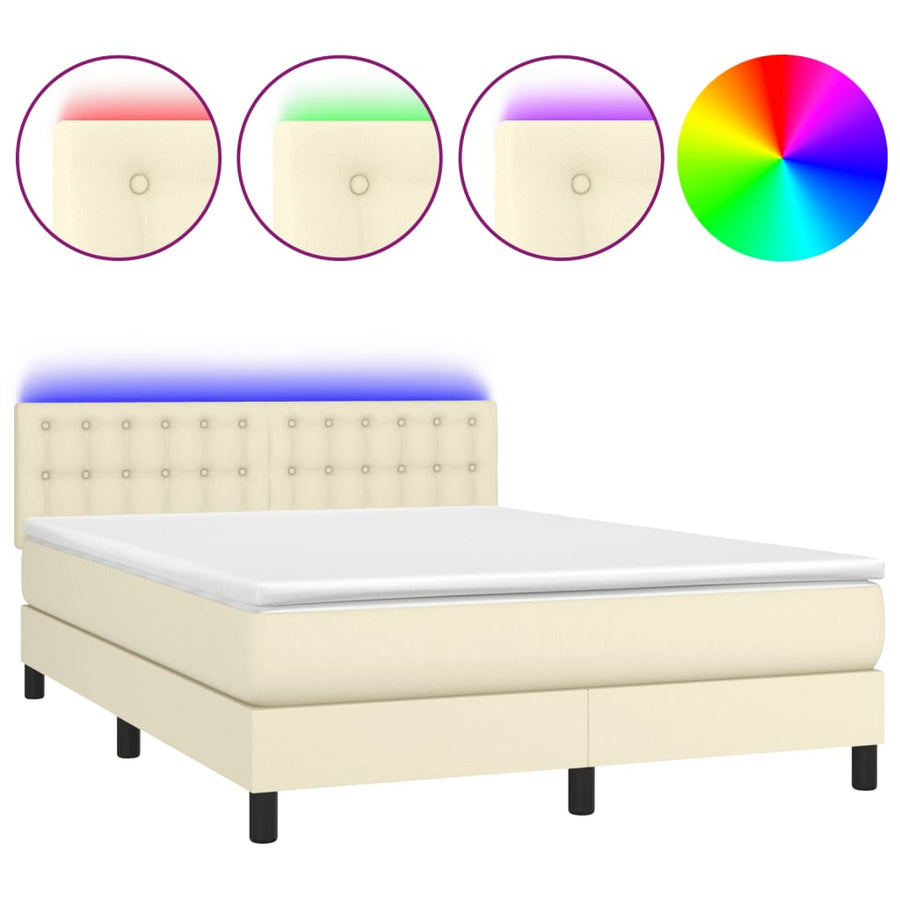 Boxspring Met Matras En Led Kunstleer Kleurig 140 x 200 cm
