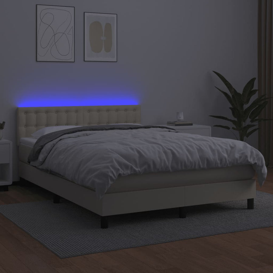 Boxspring Met Matras En Led Kunstleer Kleurig 140 x 200 cm