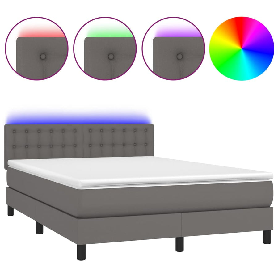 Boxspring Met Matras En Led Kunstleer Grijs 140 x 200 cm Knopen