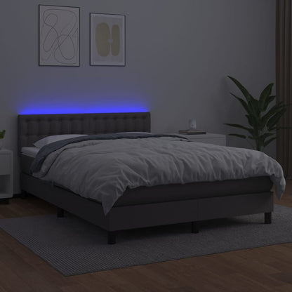 Boxspring Met Matras En Led Kunstleer Grijs 140 x 200 cm Knopen