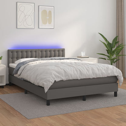 Boxspring Met Matras En Led Kunstleer Grijs 140 x 200 cm Knopen