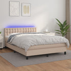 Box spring bed with mattress and LED faux leather cappuccino color 140x200cm