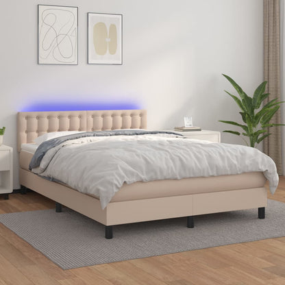Boxspring Met Matras En Led Kunstleer Kleur 140X200Cm Cappuccino 140 x 200 cm Knopen