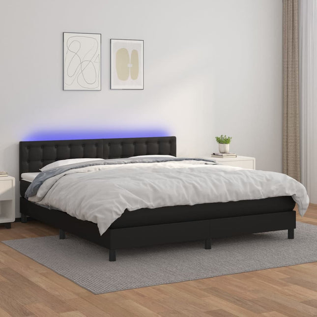 Boxspring Met Matras En Led Kunstleer Zwart 160 x 200 cm Knopen