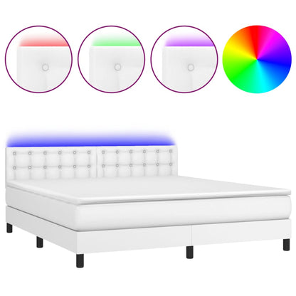 Boxspring Met Matras En Led Kunstleer Wit 160 x 200 cm Knopen