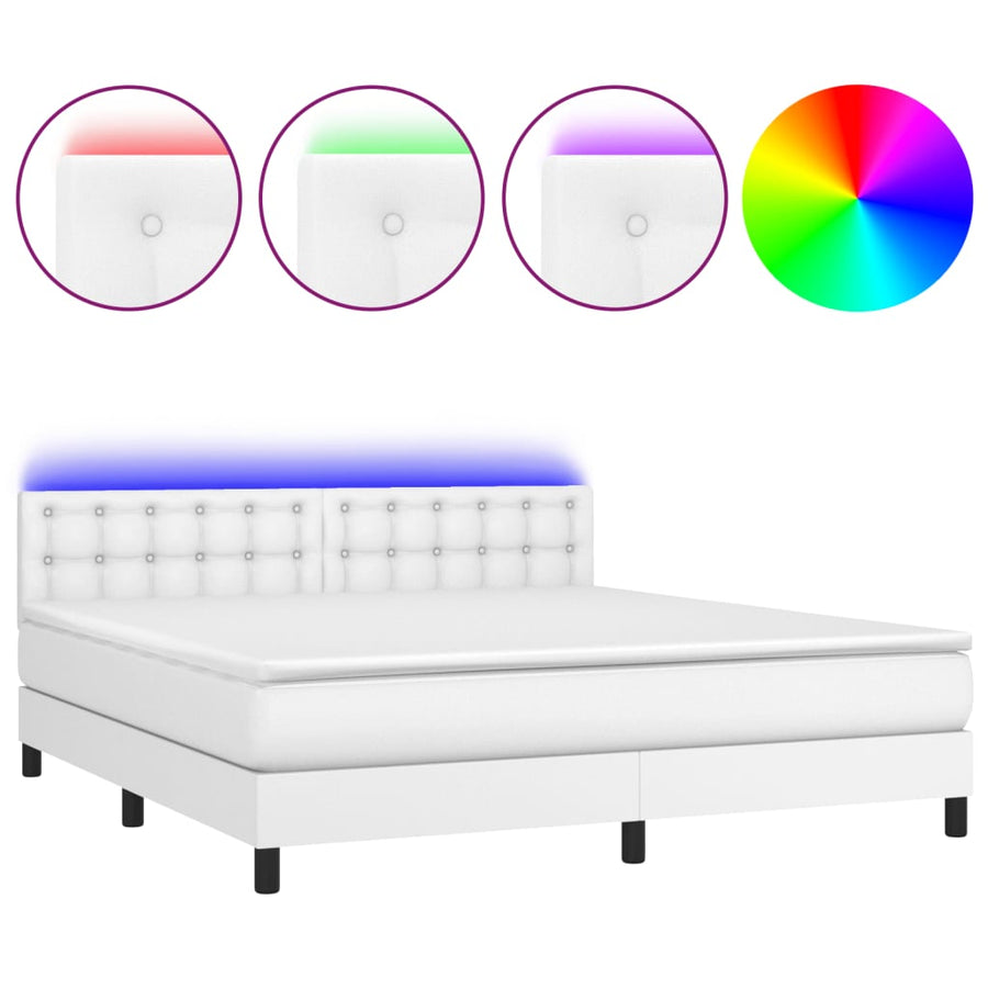 Boxspring Met Matras En Led Kunstleer Wit 160 x 200 cm Knopen