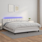 Boxspring Met Matras En Led Kunstleer Wit 160 x 200 cm Knopen