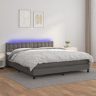 Boxspring Met Matras En Led Kunstleer Grijs 160 x 200 cm Knopen