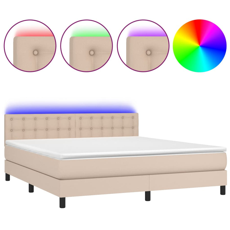Boxspring Met Matras En Led Kunstleer Kleur 160X200Cm Cappuccino 160 x 200 cm Knopen