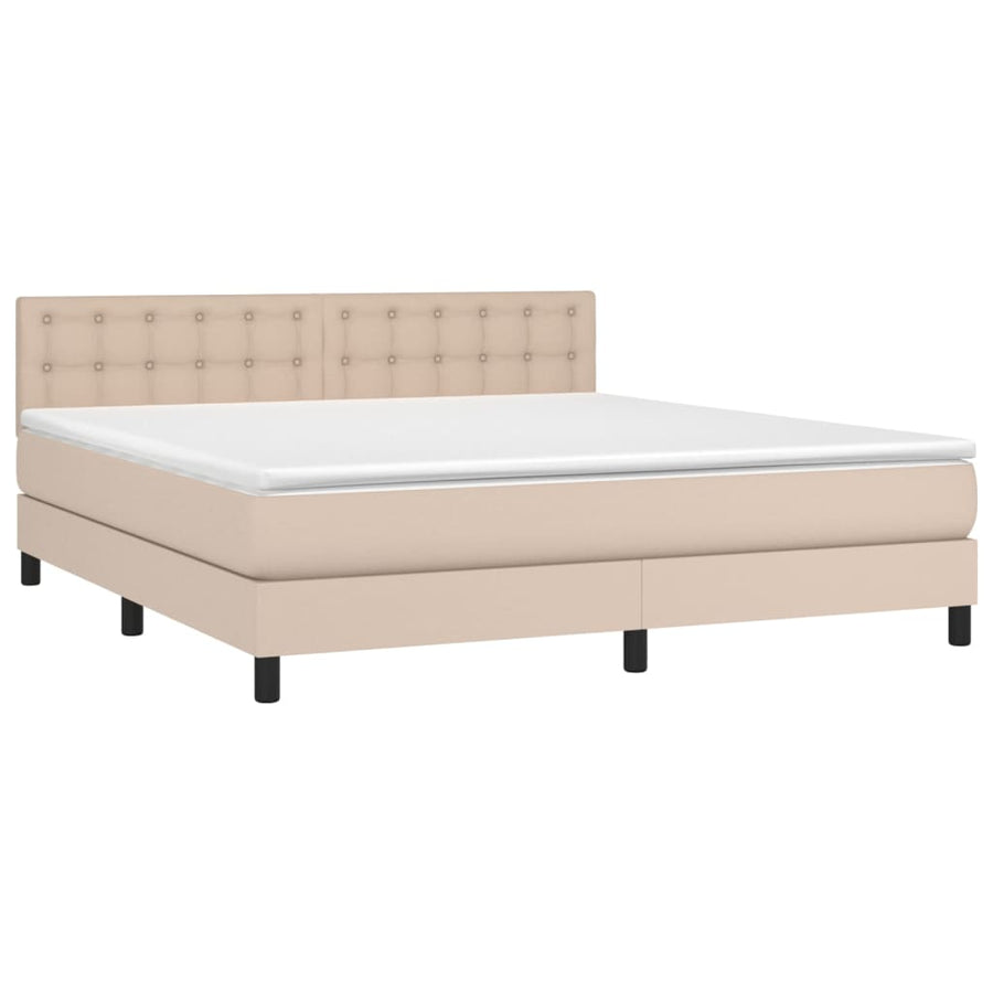 Boxspring Met Matras En Led Kunstleer Kleur 160X200Cm Cappuccino 160 x 200 cm Knopen