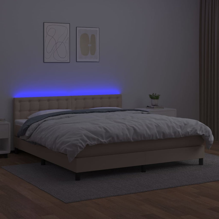 Boxspring Met Matras En Led Kunstleer Kleur 160X200Cm Cappuccino 160 x 200 cm Knopen