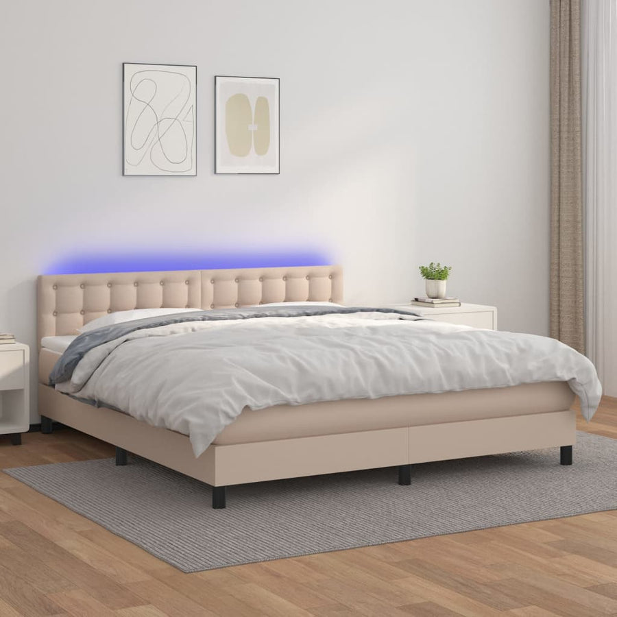Boxspring Met Matras En Led Kunstleer Kleur 160X200Cm Cappuccino 160 x 200 cm Knopen