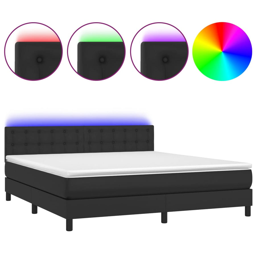 Boxspring Met Matras En Led Kunstleer Zwart 180 x 200 cm Knopen