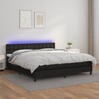 Boxspring Met Matras En Led Kunstleer Zwart 180 x 200 cm Knopen