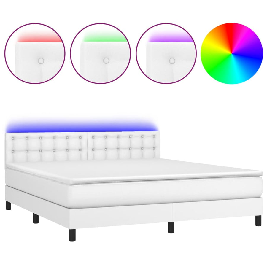 Boxspring Met Matras En Led Kunstleer Wit 180 x 200 cm Knopen