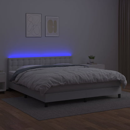Boxspring Met Matras En Led Kunstleer Wit 180 x 200 cm Knopen