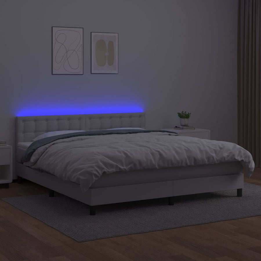 Boxspring Met Matras En Led Kunstleer Wit 180 x 200 cm Knopen