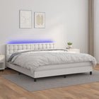 Boxspring Met Matras En Led Kunstleer Wit 180 x 200 cm Knopen