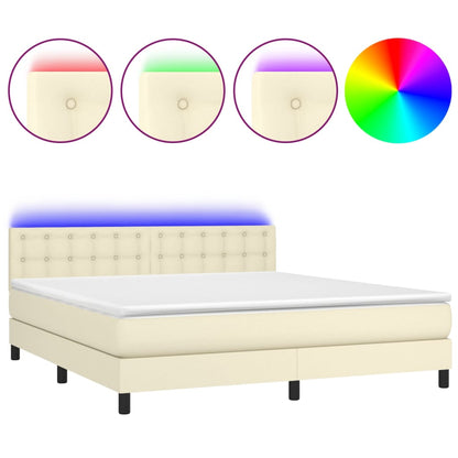 Boxspring Met Matras En Led Kunstleer Crèmekleurig 180X200 Cm 180 x 200 cm