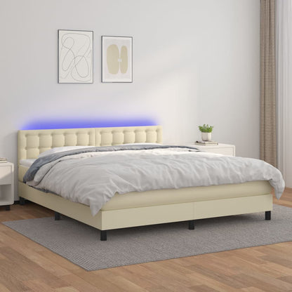 Boxspring Met Matras En Led Kunstleer Crèmekleurig 180X200 Cm 180 x 200 cm