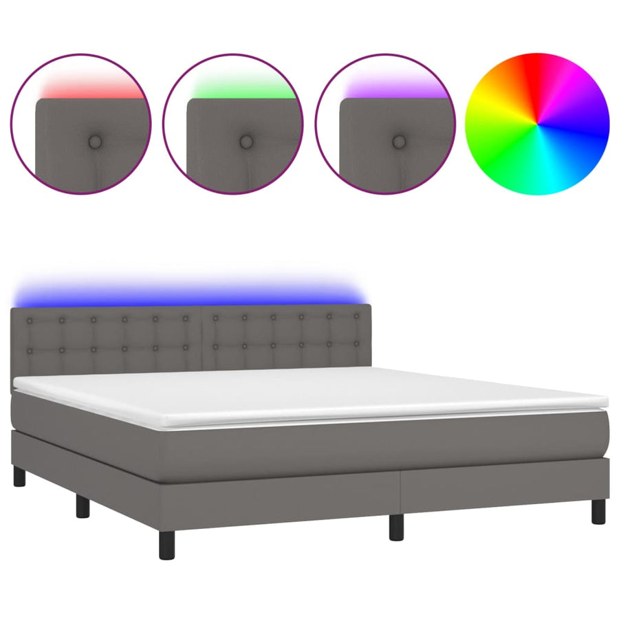 Boxspring Met Matras En Led Kunstleer Grijs 180 x 200 cm Knopen