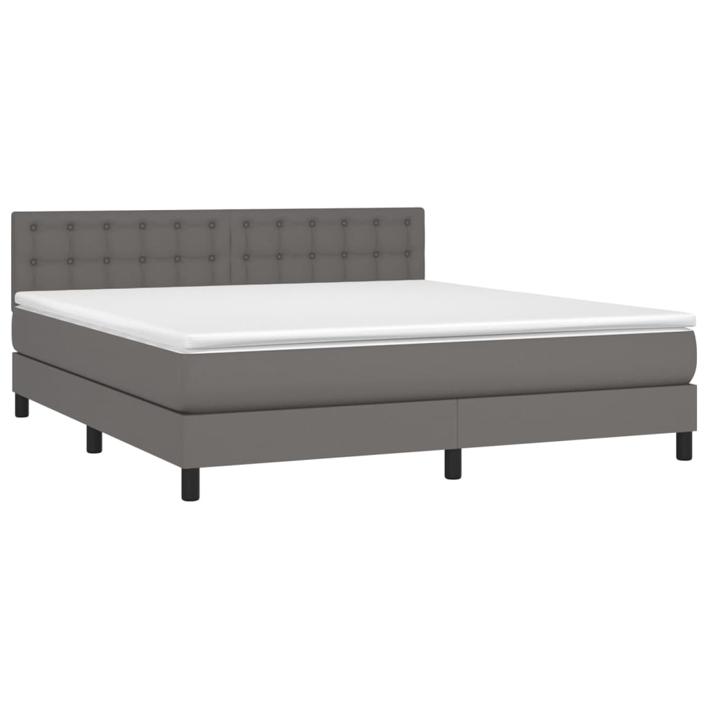 Boxspring Met Matras En Led Kunstleer Grijs 180 x 200 cm Knopen