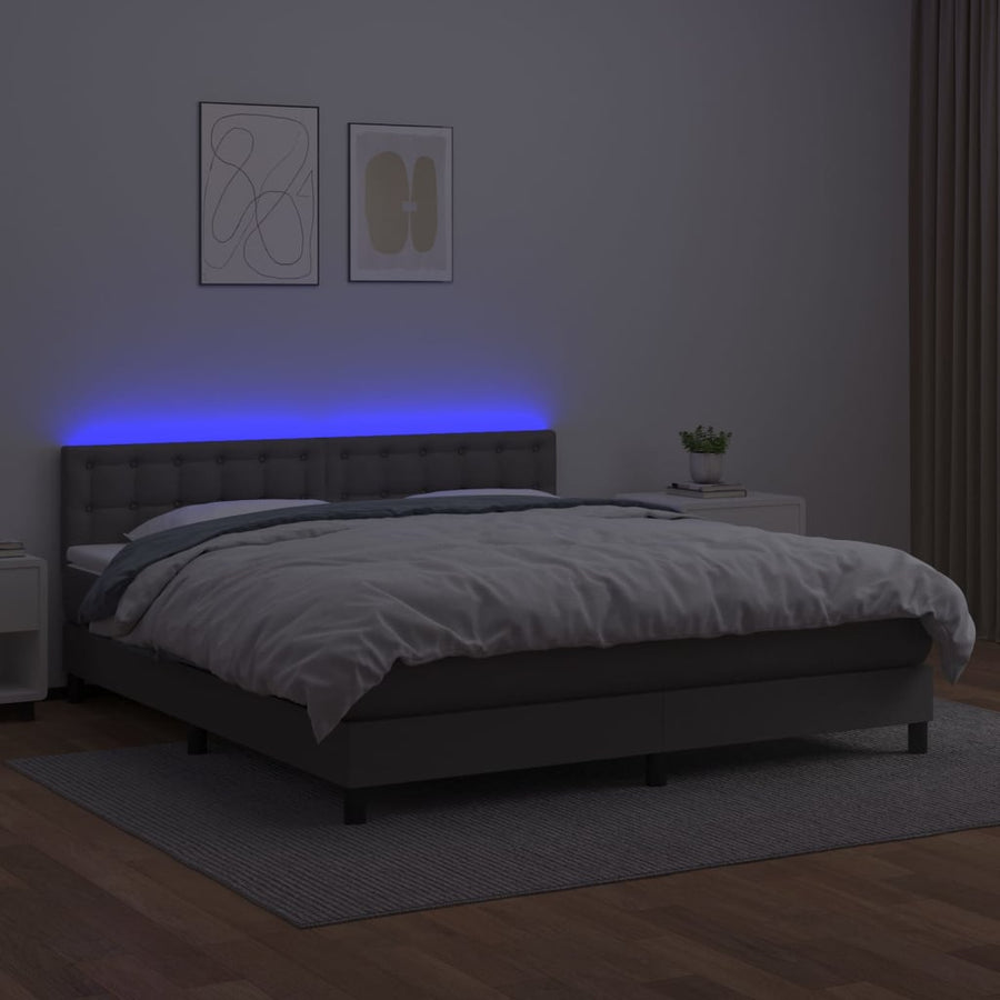 Boxspring Met Matras En Led Kunstleer Grijs 180 x 200 cm Knopen
