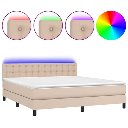 Boxspring Met Matras En Led Kunstleer Kleur 180X200Cm Cappuccino 180 x 200 cm Knopen