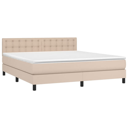 Boxspring Met Matras En Led Kunstleer Kleur 180X200Cm Cappuccino 180 x 200 cm Knopen