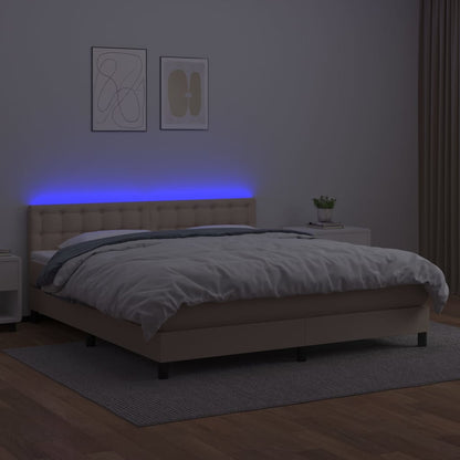 Boxspring Met Matras En Led Kunstleer Kleur 180X200Cm Cappuccino 180 x 200 cm Knopen