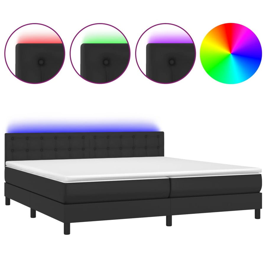 Boxspring Met Matras En Led Kunstleer Zwart 200 x 200 cm Knopen