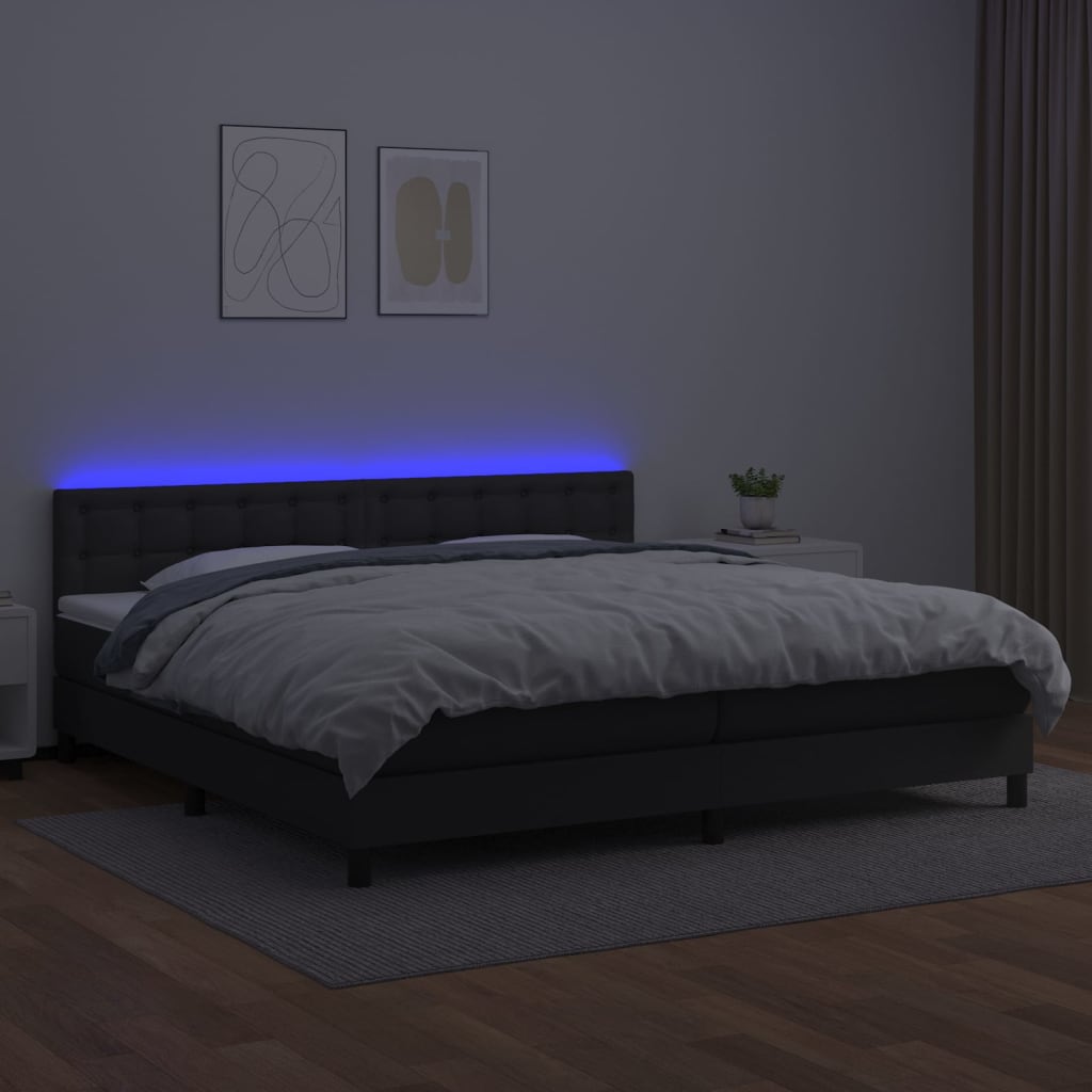 Boxspring Met Matras En Led Kunstleer Zwart 200 x 200 cm Knopen