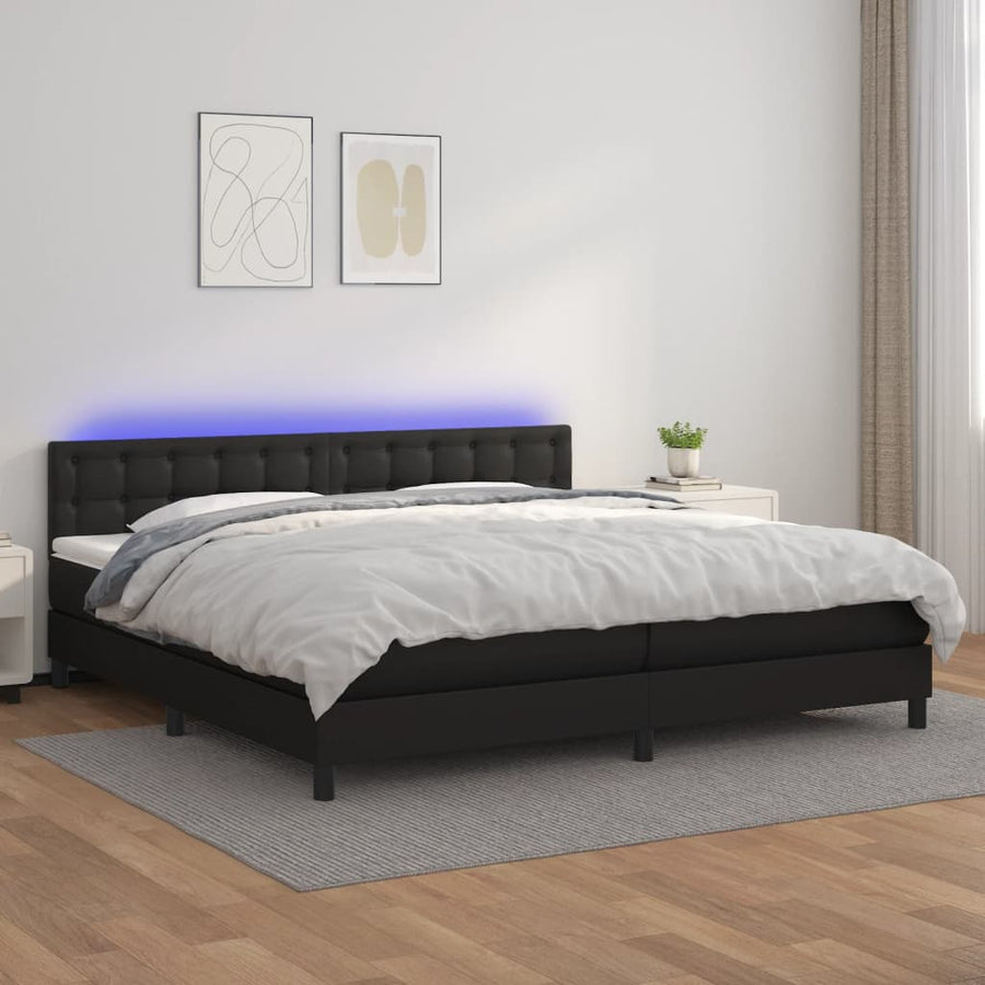Boxspring Met Matras En Led Kunstleer Zwart 200 x 200 cm Knopen