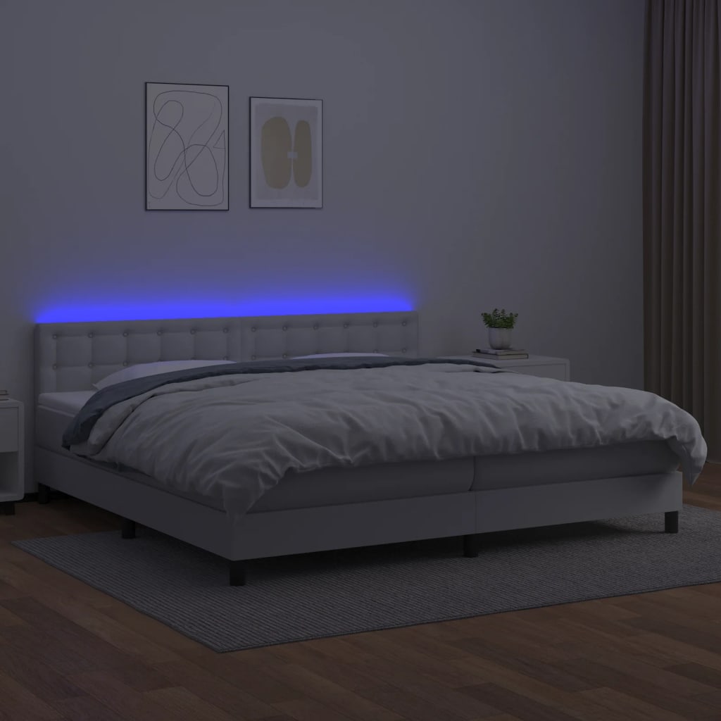 Boxspring Met Matras En Led Kunstleer Wit 200 x 200 cm Knopen