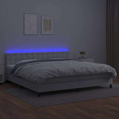 Boxspring Met Matras En Led Kunstleer Wit 200 x 200 cm Knopen