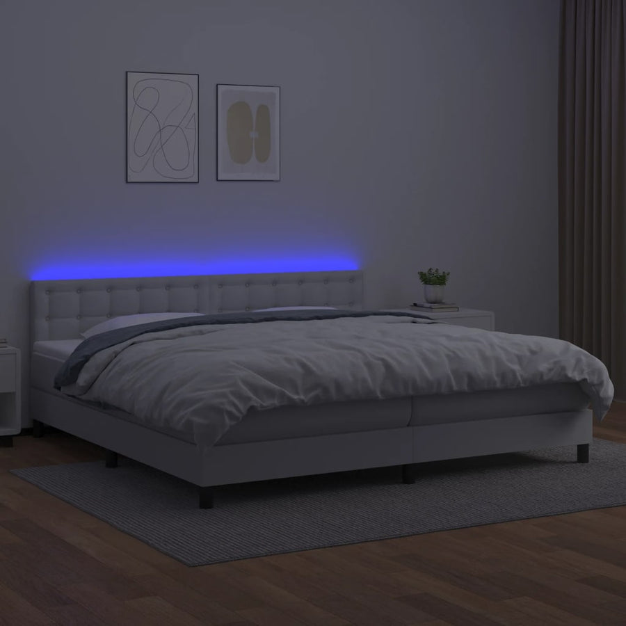 Boxspring Met Matras En Led Kunstleer Wit 200 x 200 cm Knopen